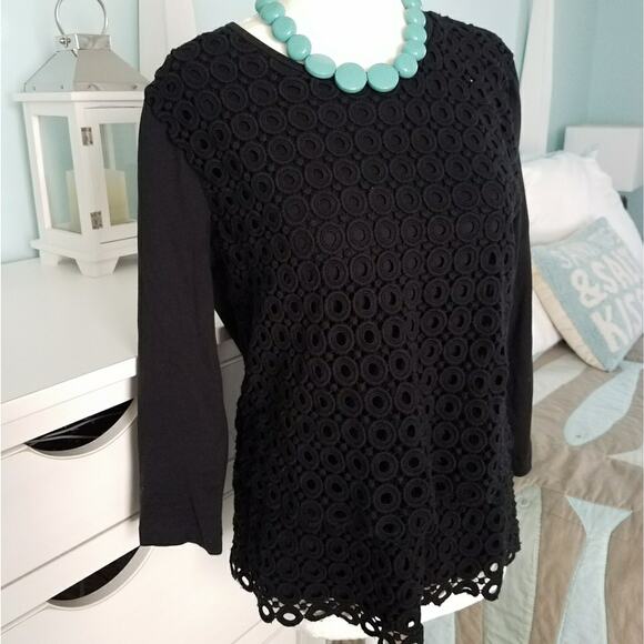 J. CREW black lined eyelet layered top 3/4 sleeve medium - Picture 1 of 6